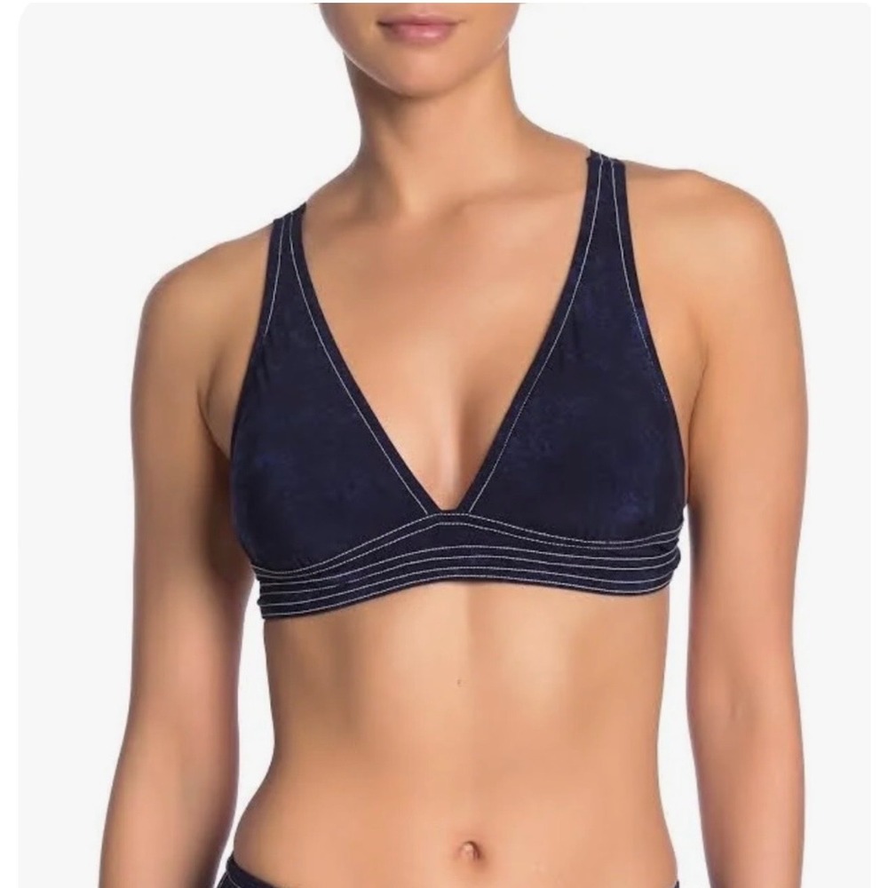 Robin Piccone Valeria Indigo Blue Stitch Trim Bikini Top 203505 XS NWT
